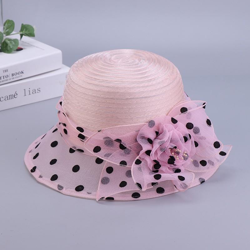 Chapeau de soleil élégant à pois pour femme, design en maille, en organza, avec fleurs, pour la respirabilité, pour les voyages, les vacances, chapeau de soleil