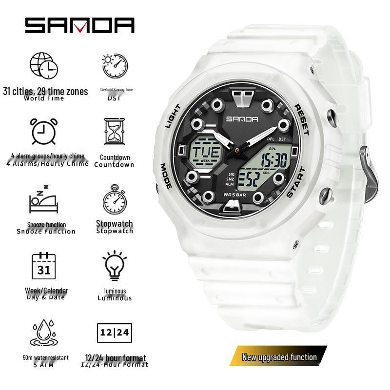 Sanda Trendy Luminous Waterproof Multifunctional Unisex Electronic Watch