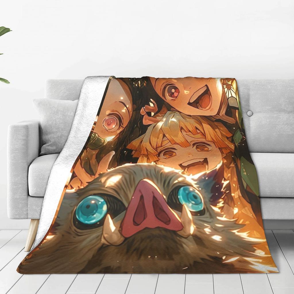 Super Soft Slayers Kimetsu Yaiba Manga Throw Blanket Premium Fleece Lightweight Bed Blanket Cozy Plush Blankets All Season Use