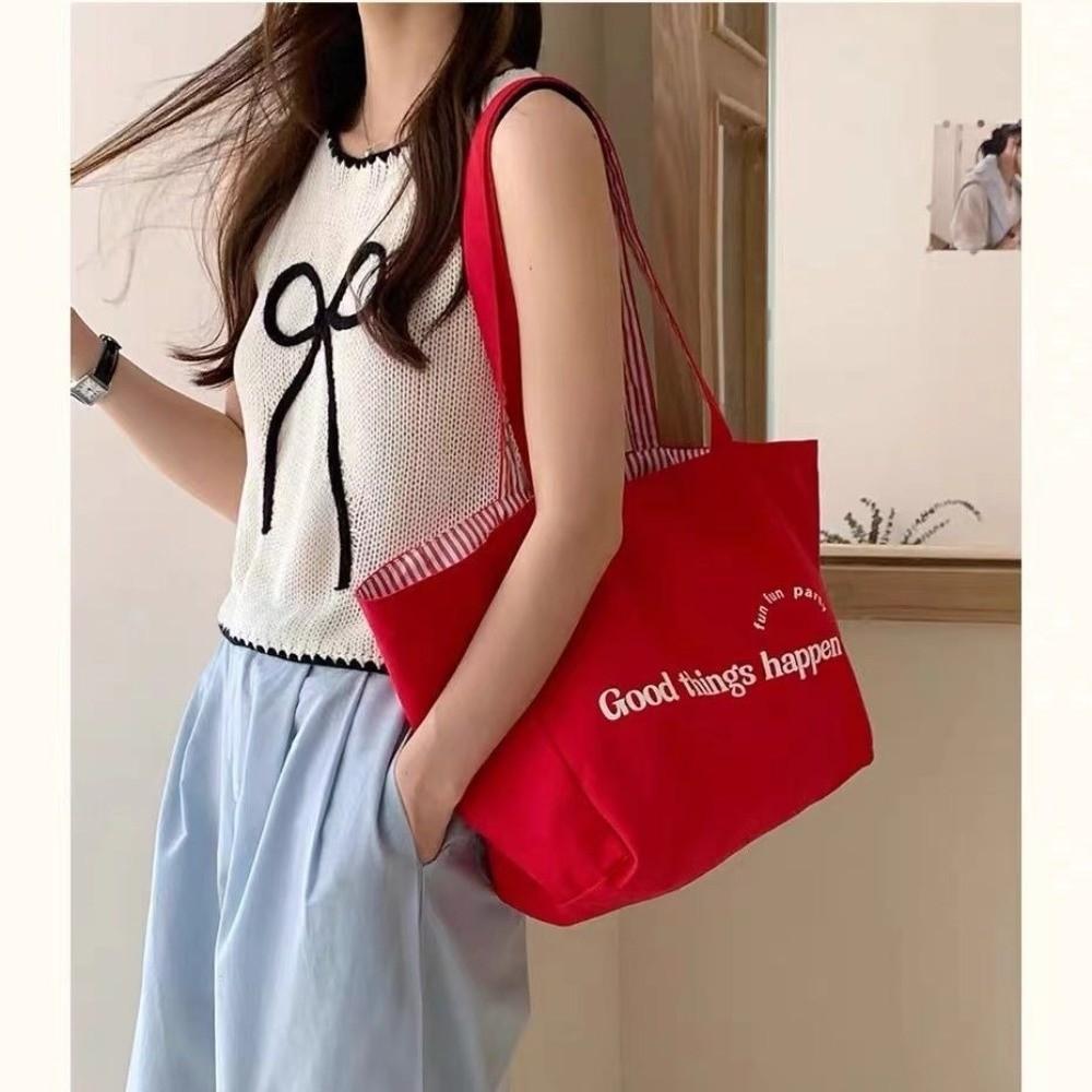 Double-sided Women Tote Bag Available Striped Letter Shoulder Bag Canvas Shoulder Bags Travel