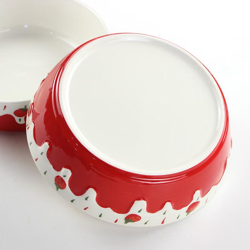 New Year Embossed Strawberry Ceramic Serving Bowl