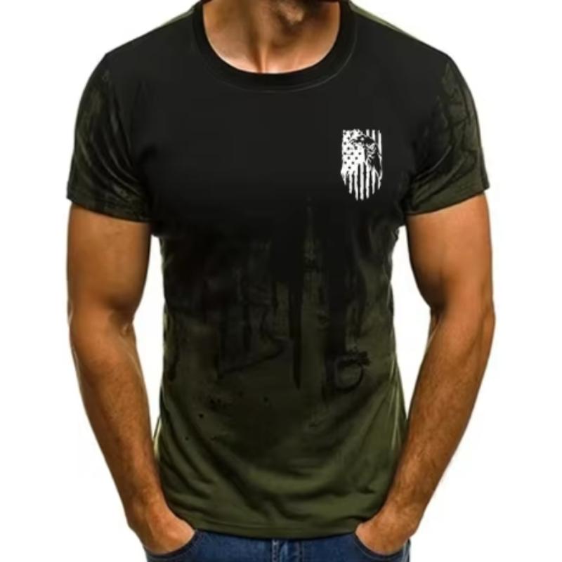 Summer Gradient Short Sleeved T-shirt Digital Printing USA Eagle Casual Top Splashed Ink Design Fashion Men Clothing Street Wear