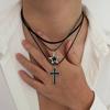 SHIXIN 3 Pcs/Set Vintage Adjustable Leather Rope Chain Necklace Men Hip Hop Jesus Cross Pendant Necklace Steampunk Men Jewelry