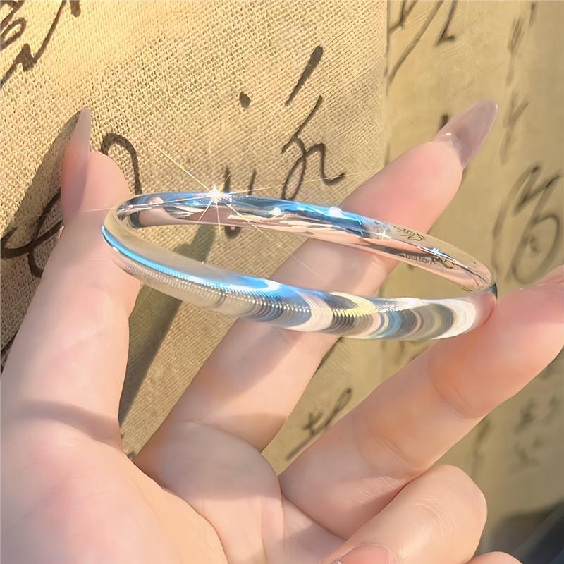 

Sterling Silver Cat s Eye Sparkly Wavy Bangle, Young Style Pure Silver Gift for Girlfriend Standard
