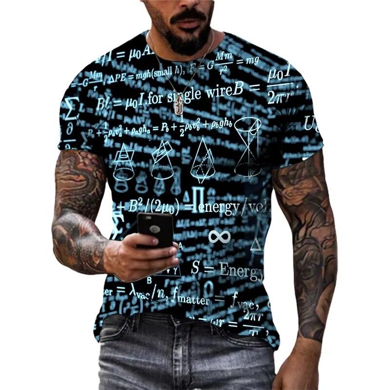 New Fashion 3D Mathematical Formula Graphic T Shirts Trend Men Casual Street Retro Style Printed O-neck Short Sleeve Tees