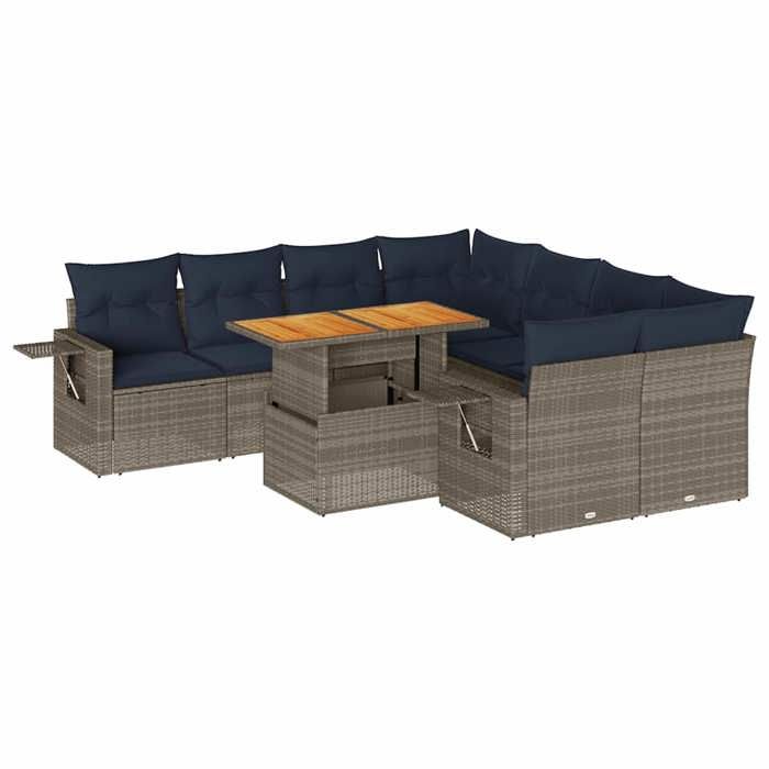 VidaXL Garden Lounge Set 9 Pcs with Grey Cushions Wicker, Outdoor Sofa Set, Corner Sofa Set 3327134