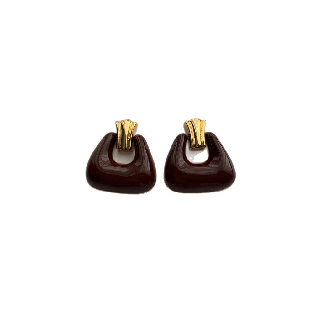 Geometric Bag Shape, High Saturation Enamel Earrings, Ear Buckles, Light Luxury And Fashionable Individuality, Retro Elegance And High-End Earrings.