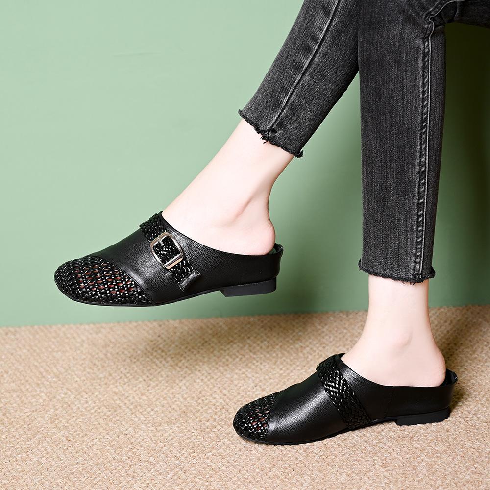 Baotou hollow half slippers women's outer wear summer new fashion casual versatile low heel woven sandals