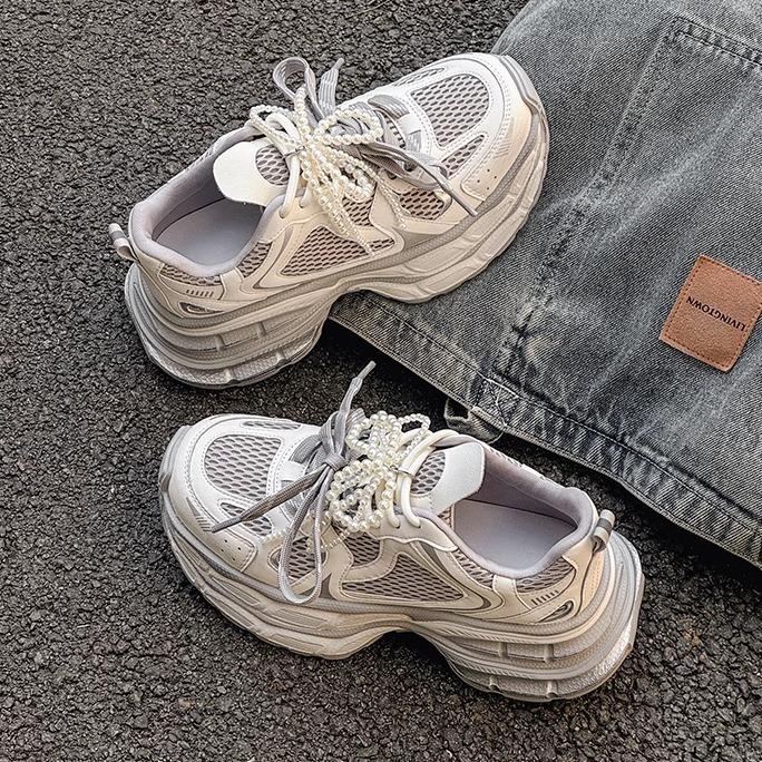 Mesh Double Shoelaces Platform Casual Shoes Women's Spring New Versatile Fashion Trendy Sports Shoes