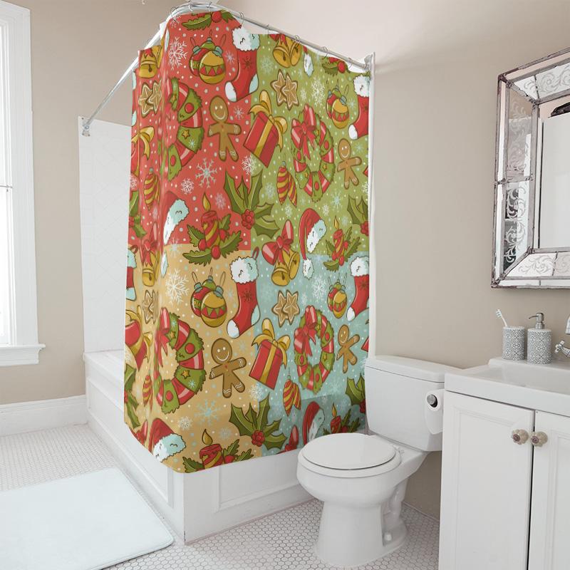 TU Christmas Shower Curtain Festive Holiday Decor Farmhouse Merry Christmas Pattern Waterproof Bathroom Curtain Xmas Home Decor