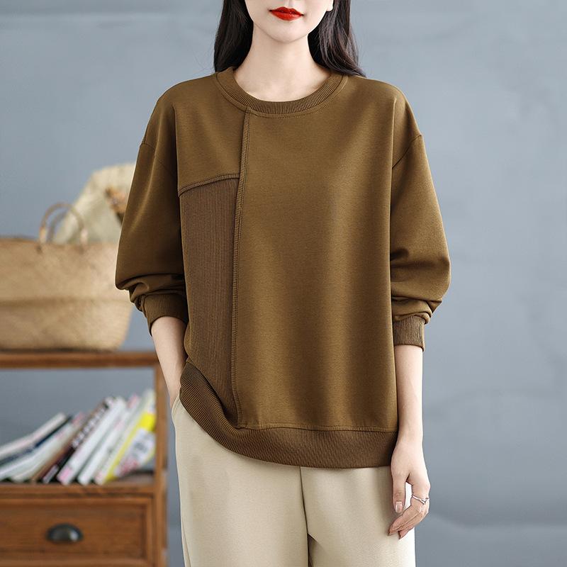 Autumn and Winter Women's Pullover Casual Sweatshirt Plus Size Knit Splicing Irregular Long Sleeve Pullover Sweatshirt