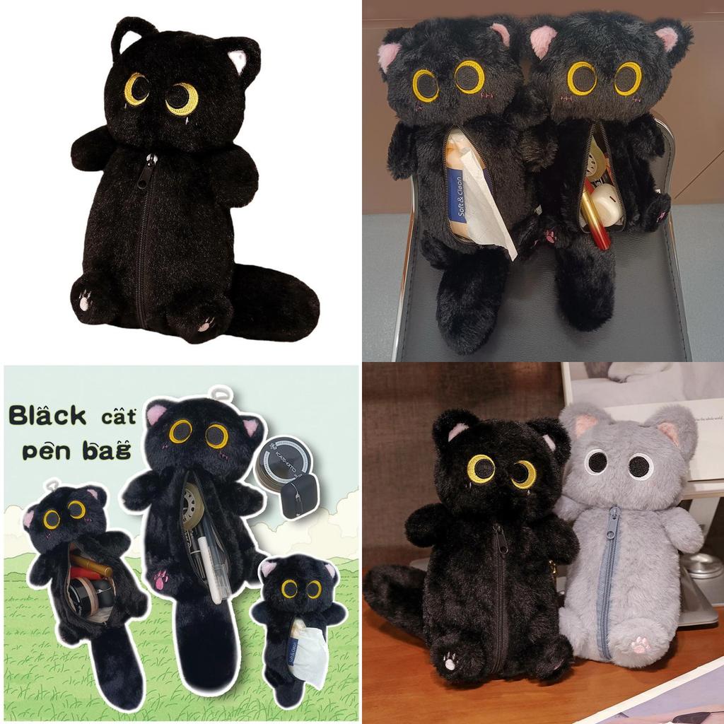 Cute Kawaii Black Cat Tissue Holder Plush Pencil Bag Versatile Makeup Pouch Gift