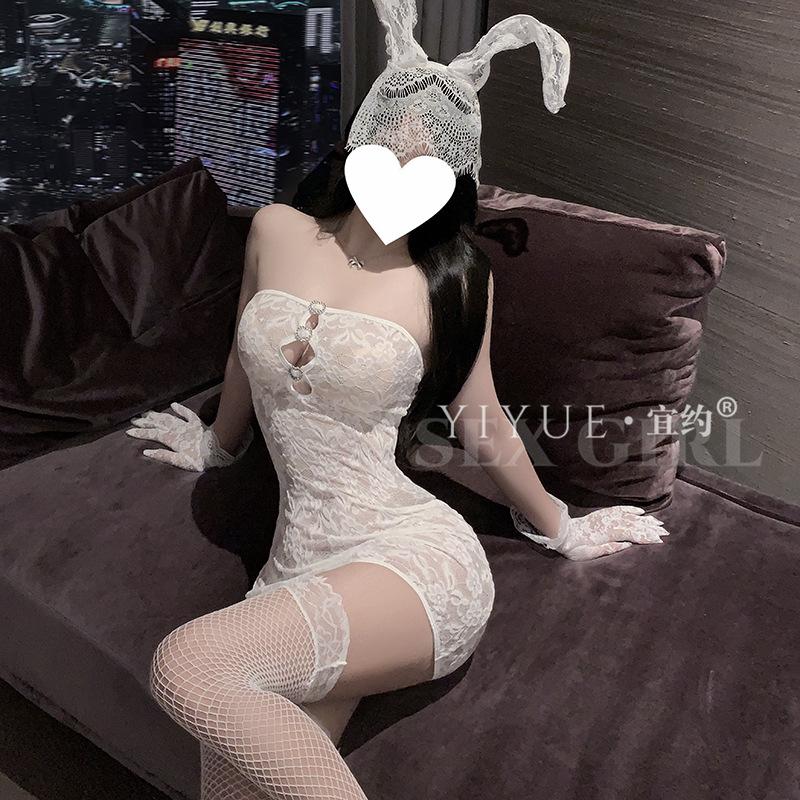Erotic Underwear, Sexy Strapless Lace Seductive Body-hugging Dress, Women's See-through Uniform, Pure Desire Without Taking Off Pajamas 1388