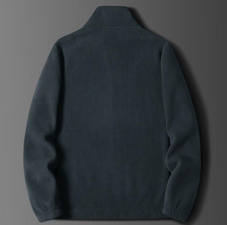 Men's Solid-color Casual Fleece Thickened Jacket, Men's Long-sleeved Stand-up Collar Fleece Warm Coat