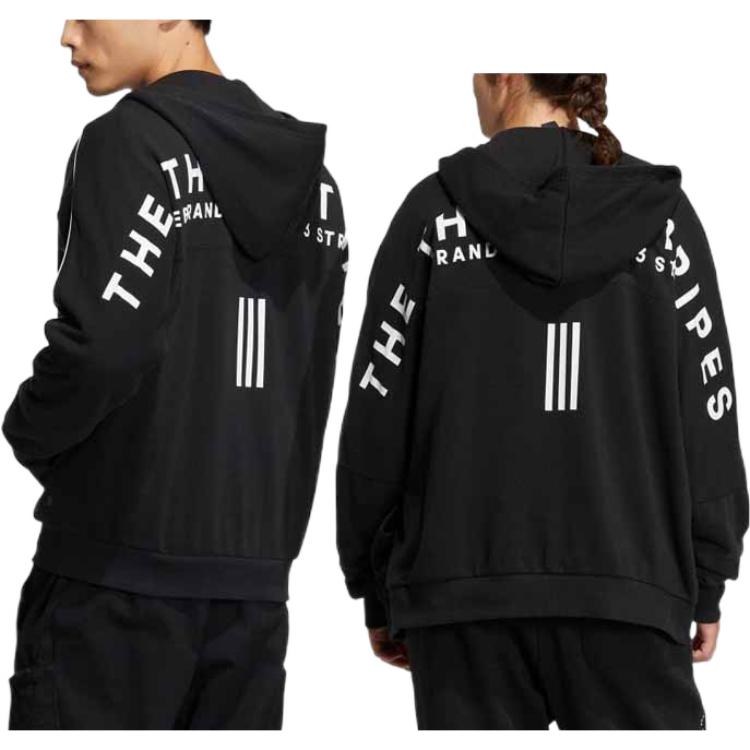 Adidas Alphabet Logo Print Loose Zip Hoodie Jacket Unisex Tops Black IA9435
