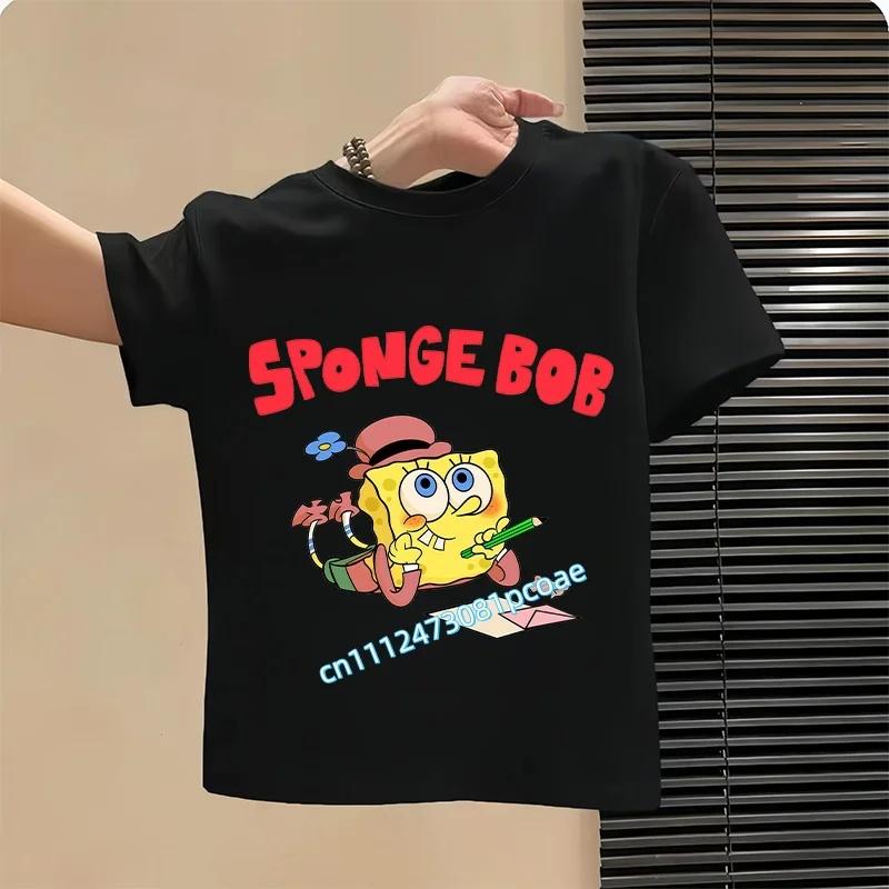 SpongeBob SquarePants childrens cotton shortsleeved boys sports shirt girls casual top with cartoon print summer Tshirt