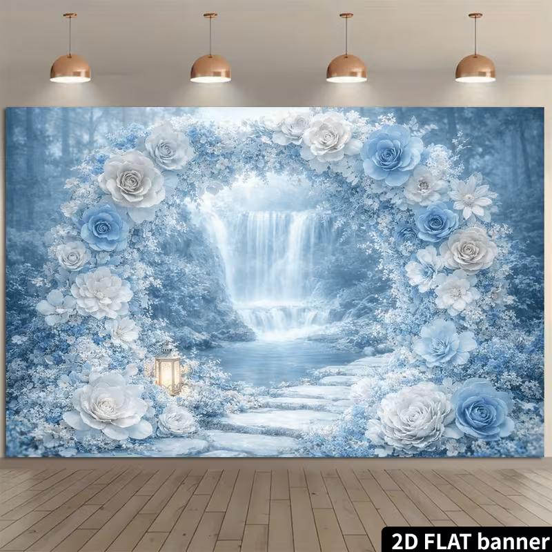 

2D Blue White Flower Arch Backdrop for Wedding & Engagement 47.2x31.5inch/120*80cm
