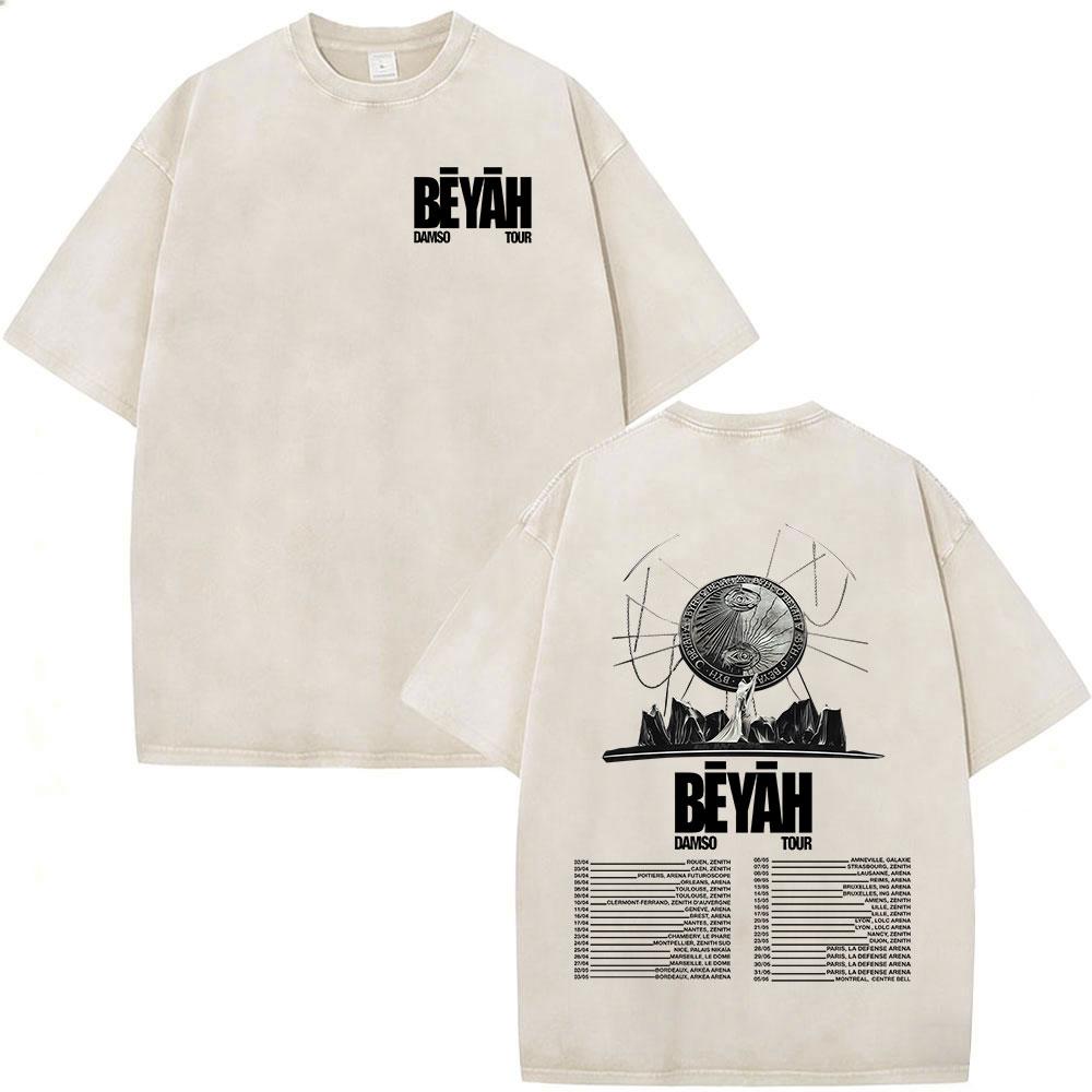 Vintage Spierane Koszulki Rapper Damso Beyah Tour 2026 Mężczyźni Kobiety Odzież Moda Hip Hop Krótki Rękaw Okrągły Dekolt Koszulki Streetwear