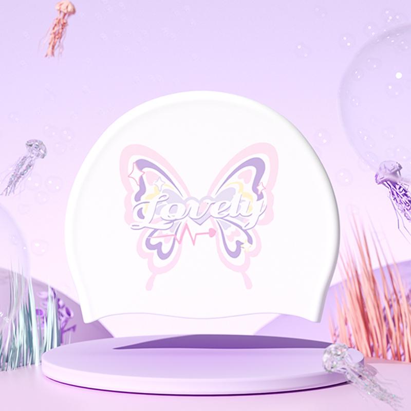Adult Women'S Extra Large Swim Cap, Long Hair Friendly Comfortable No Tightness Cartoon Cat Silicone Waterproof Swimming Hat