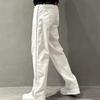 Men's Summer Wide-Leg Striped Stitching Casual White Jeans