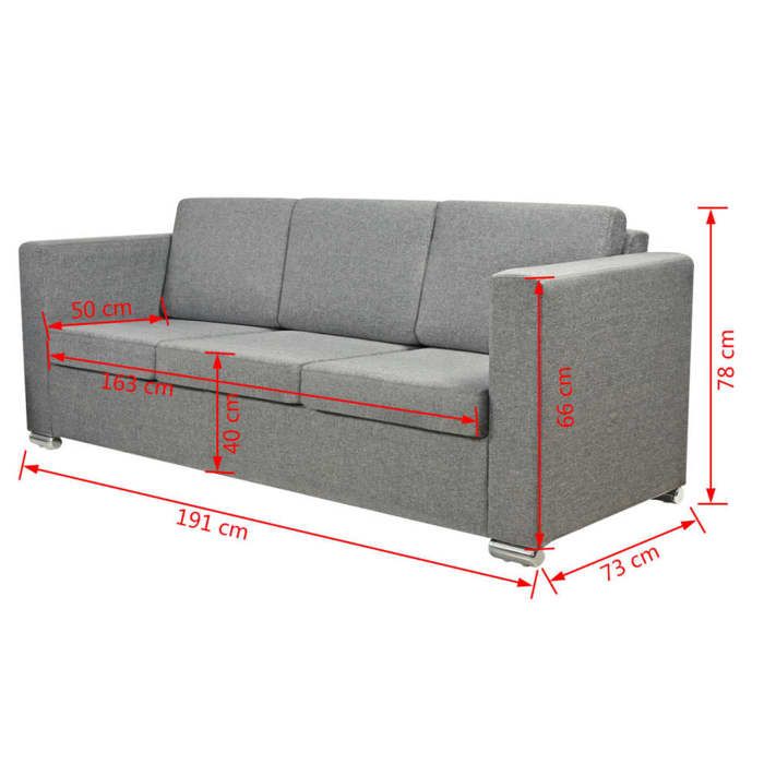 Canapé 3 places en tissu gris - VIDAXL - Style contemporain - Design - Confort moelleux