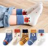 5 Pairs Kids Cartoon Striped Cotton Socks Spring Autumn Baby Boys Girls Breathable Knitted Crew Socks For Toddlers Age 1-8 Years