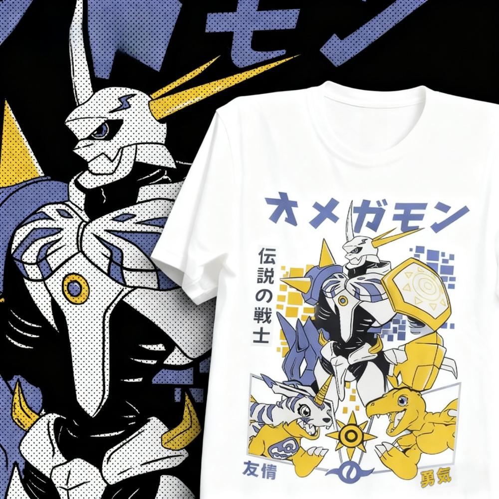Summer Digimon Adventure Animation Brand Cotton Omegamon Printed T-shirt Unisex Short Sleeve Casual Adult Children Y2k