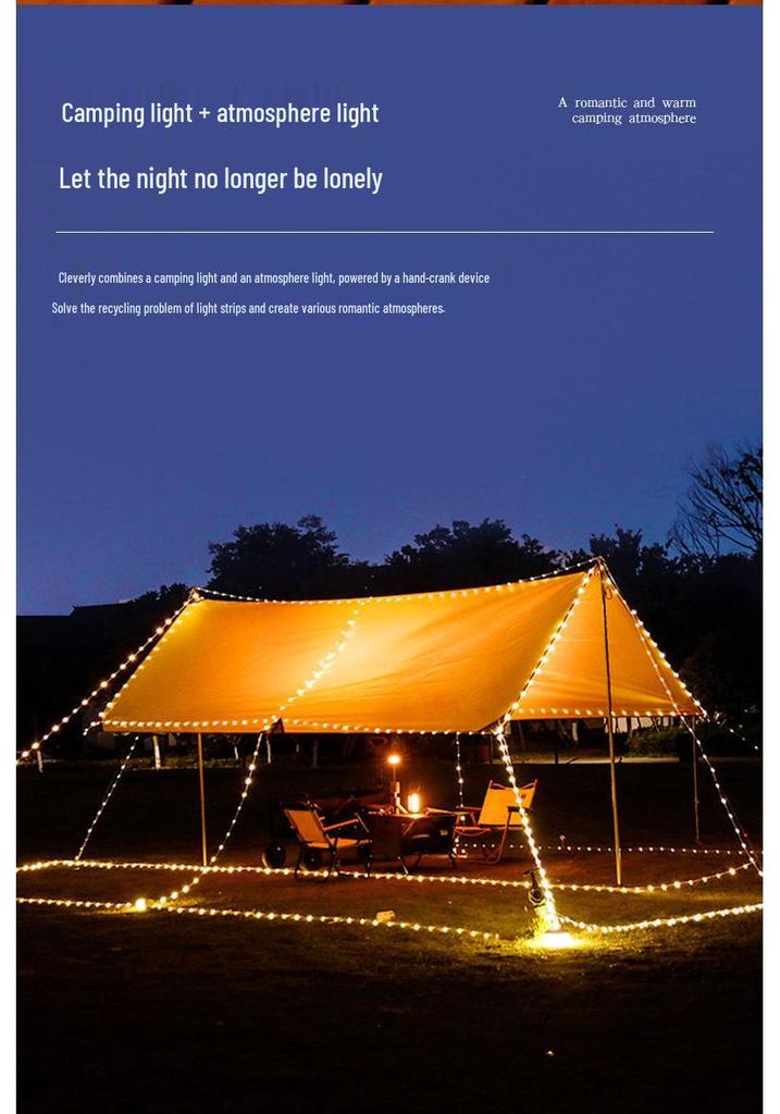 Rechargeable Outdoor Camping LED String Lights with Measuring Tape and Gas Atmosphere Lighting, Long Battery Life, Wind-Resistant Hanging Tent Rope.