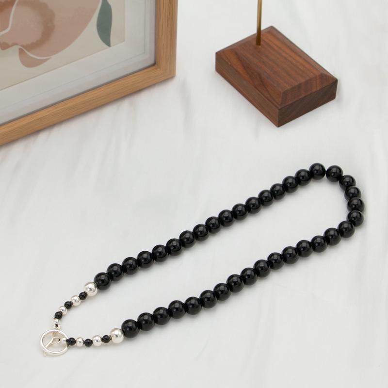 2024 Chinese Style Agate Beaded Necklace in Sterling Silver Clavicle Chain - High-End Fashion for Spring/Summer