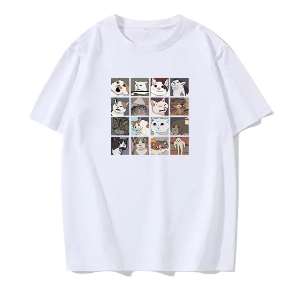 Meme Cat Puzzle Creative Printed Men's T-Shirt Beach Breathable Funny Clothing European Size Casual Cotton Top Short Sleeve