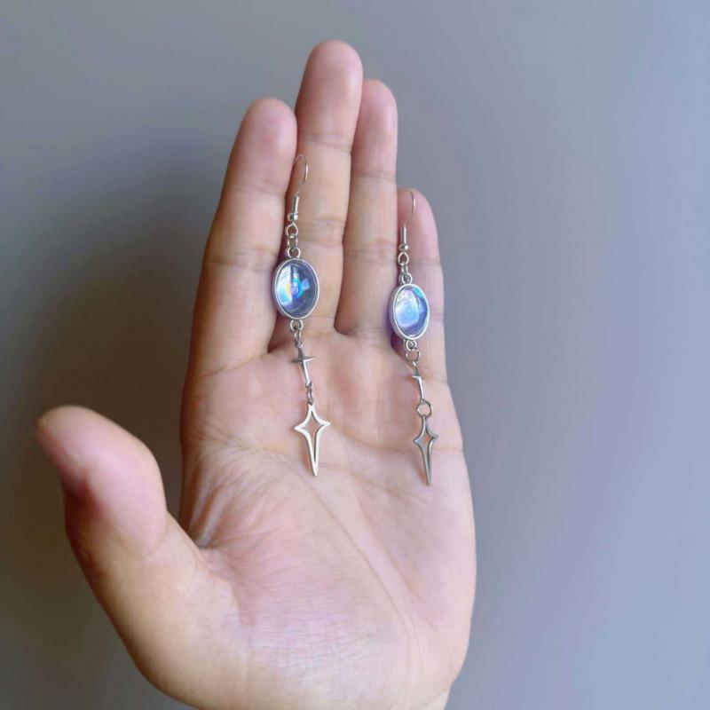 Polaris Earrings: Low-Allergen Y2K Gothic White AB Glass Dangles