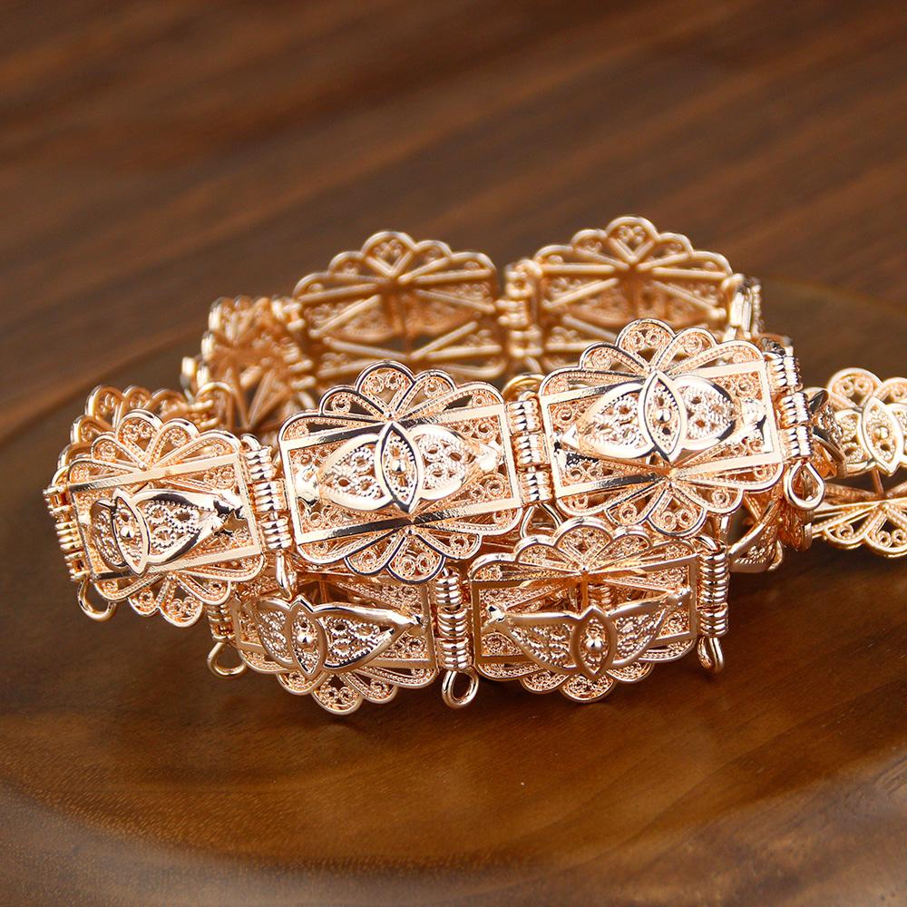 Gold Color Chic Flower Belt For Women Metal Chain Adjustable Length Wedding Jewelry