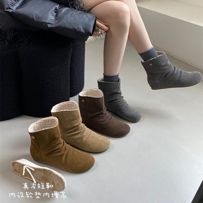 2025 Autumn New Inner Height Increase Pleated Small Short Boots Women's Ancient Fashion Western Suede Boots Temperament Martin Boots