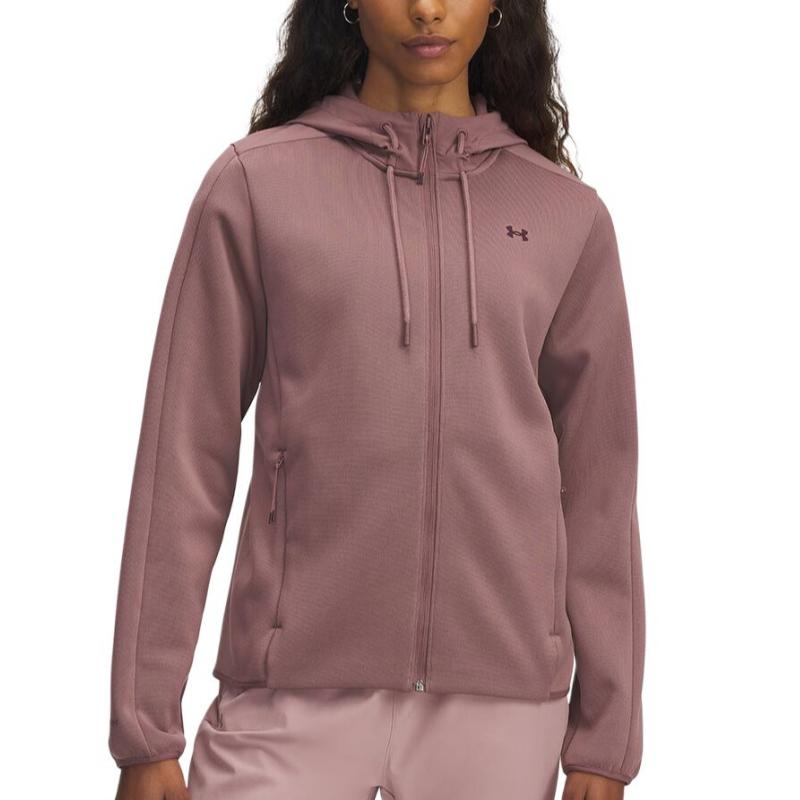 Under Armour Hooded Zip-Up Fleece Long Sleeve Jacket Women Red 1378850-651 M