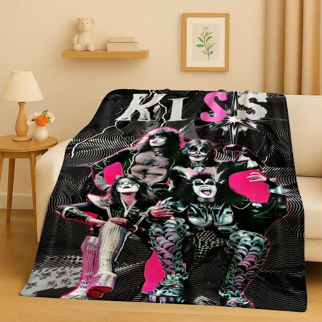 Coperta di Flanella Retro Kiss Rock Heavy Metal Band Gene Simmons, Coperta Morbida Ultra Peluche per Casa Camera da Letto Letto Divano Ufficio