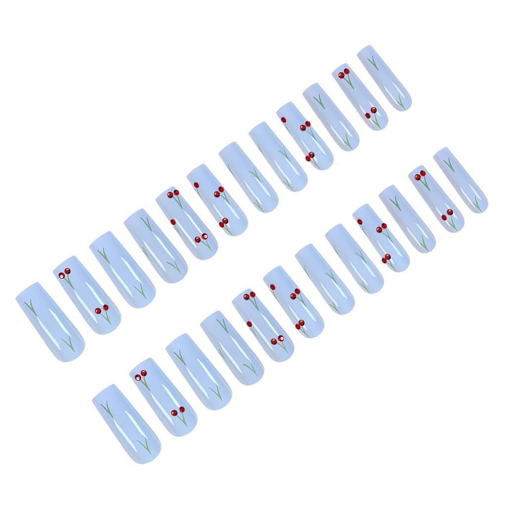 24PCS Glossy Blue Long Tube Press on Nails Prevailing Natural Look Press-On Nail Sets for Women Nail Art Decoration