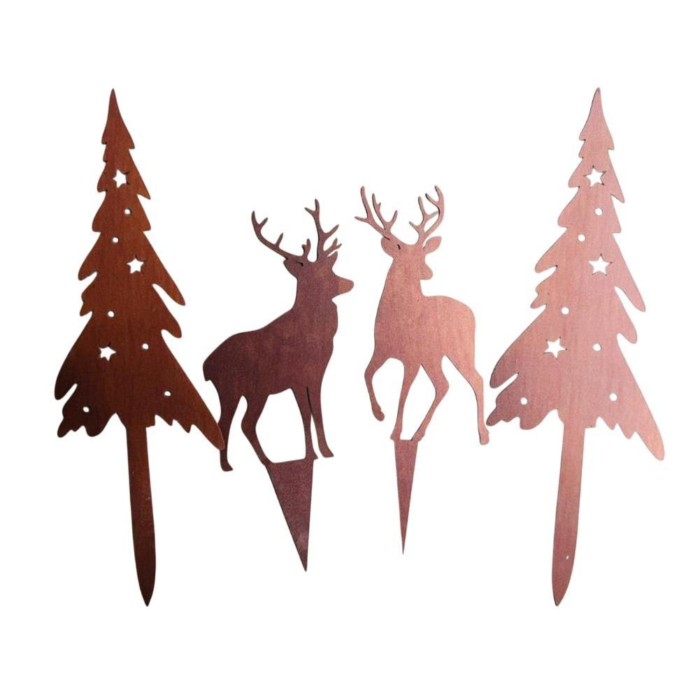 

Sleek Outdoor 4 Piece Rusty Metal Decorations Featuring Trees and Deers 4PCS