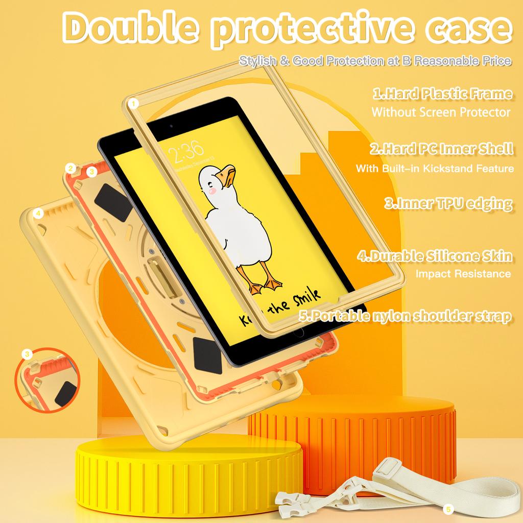 Case Universal For iPad 10.2" 2019 2020 2021 7th 8th 9th Gen. 360 Rotating Kickstand Kids Cartoon Heavy Duty Cover PC-Silicone