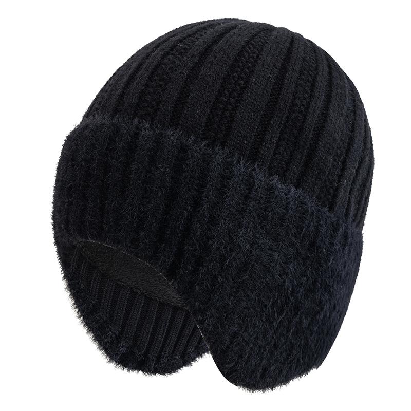 

Новая унисекс плюшевая меховая подкладка зимняя шапка с ушами модные шапки-бини для мужчин и женщин уличные сохраняющие тепло шапки 55cm-60cm чёрный