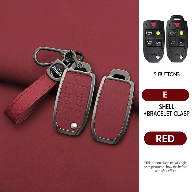 Zinc Alloy Leather Car Key Case for Volvo XC90 XC70 S80 S60 S40 V70 V50 C30 C70 5 Buttons Remote Cover Shell Keychain Accessorie