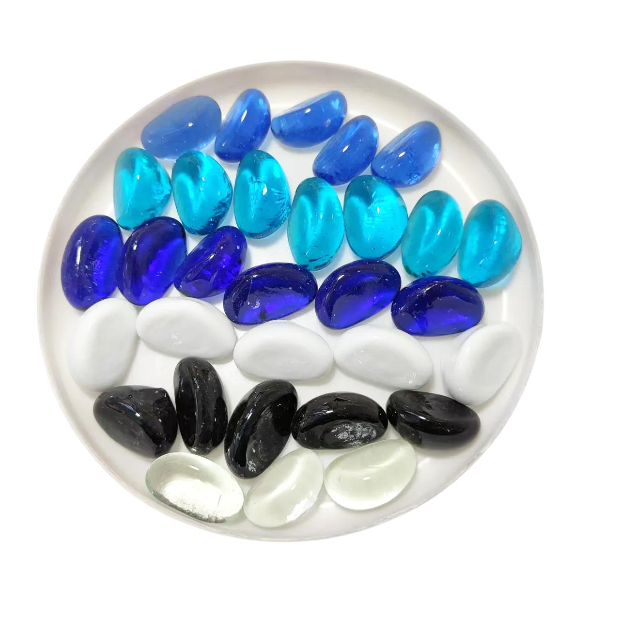 

Marine Style Blue Cashew Glass Flat Beads for Fish Tank Landscaping and Paving