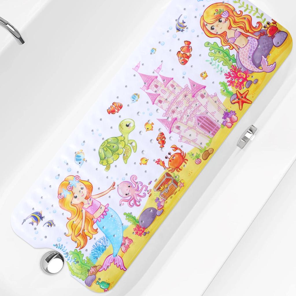 Cute Cartoon Patterned Kids Bath Mat with Suction Cups Nonslip Shower Mat Machine Washable Bathtub Mat for Home Inside