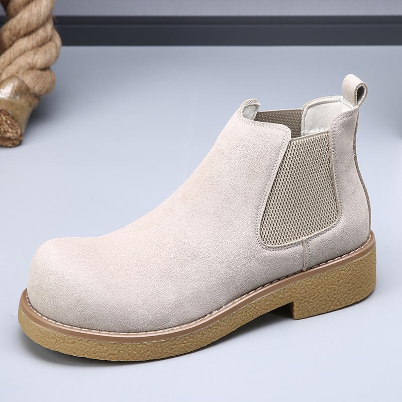 Minimalist Chelsea Boots Men's Leather Big Head Martin Boots Men's Trendy Short Boots Thick Sole Heightening British Style Casual Men's Boots