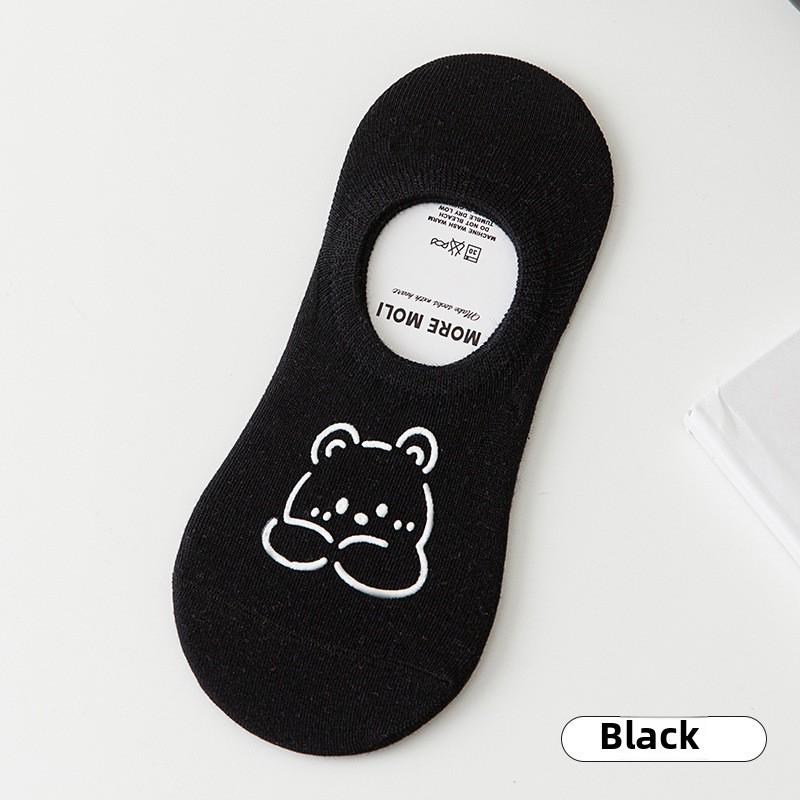 Calcetines de Barco de Osito de Dibujos Animados para Mujer Finos Antideslizantes de Silicona Talón Antideslizante Calcetines Invisibles para Mujer Verano Sencillos Boca Baja Calcetines Cortos