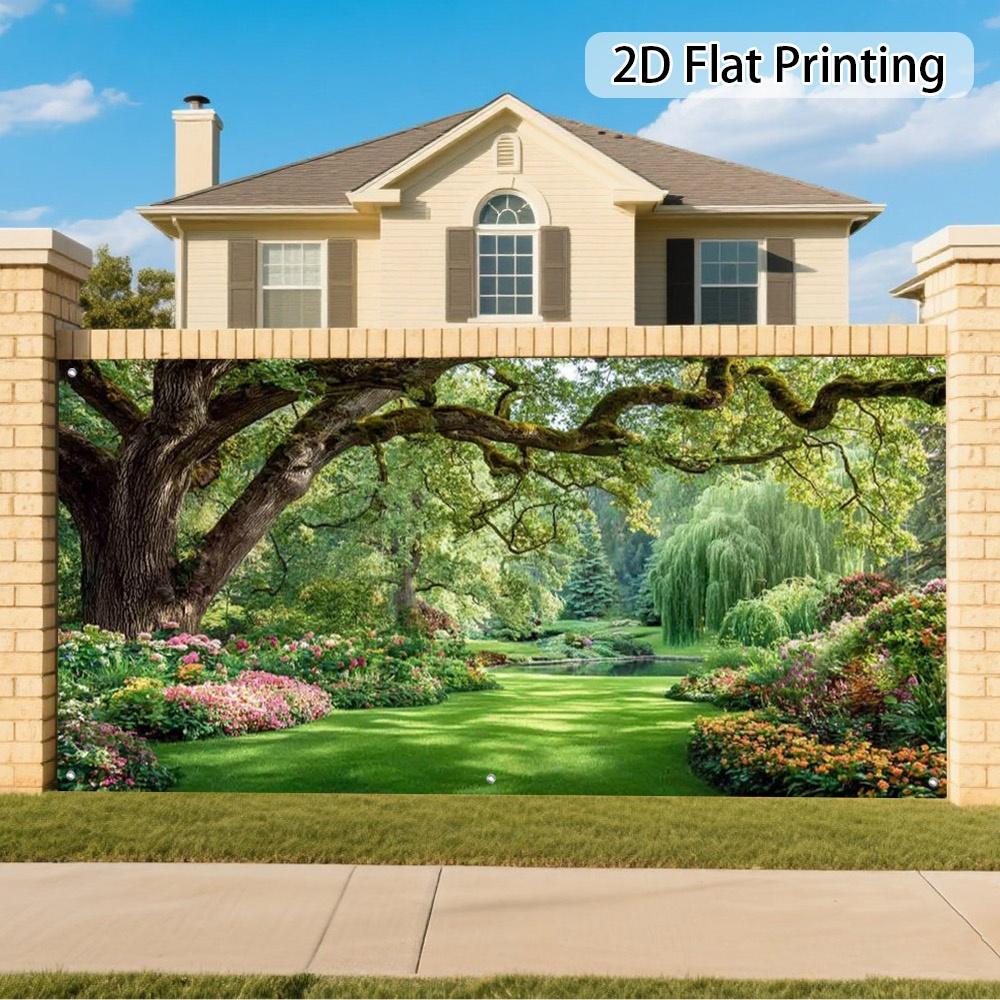 1 Piece, Vibrant Garden-themed Garage Door Banner, Easy To Install. Made of Polyester Fiber, Perfect for the Poolside Area.