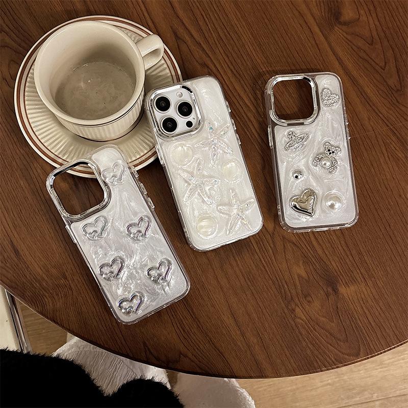 Pearl Water Diamond Bear Phone Case for Apple 17promax Love for IPhone15 Drip Glue Glitter Pink Women's New Style
