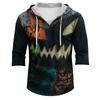 Men's Loose Fit Hooded Three-Quarter Sleeve Halloween Print Pullover