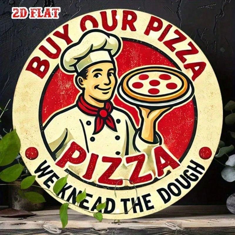 

Metal Wall Poster Pizza Design Round Sign for Home Cafe