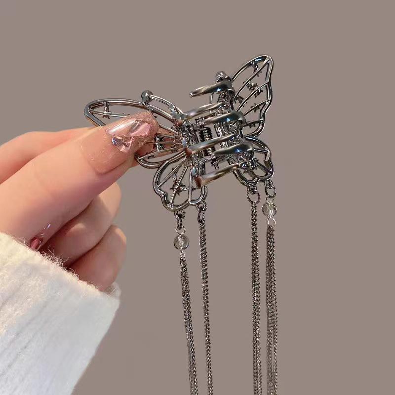 New Crystal Rhinestone Butterfly Pearl Tassel Hairpin Korean Simple Hollow Out Pearl Rhinestone Hair Clip Side Clip Shark Clip