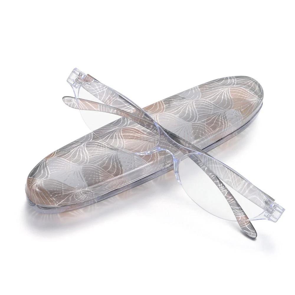 Mini Compact Oval Reading Glasses With Case Fashion Vintage Floral Readers Eyewear Women Men Anti Blue Light Presbyopia Glasses